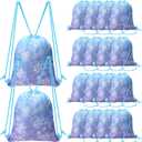 ReliThick 16 Pcs Snowflake Party Favor Gift Bags Blue and Purple Drawstring Backpack Snowflake Treat Goodie Bags for Winter Holiday Birthday Party Supplies