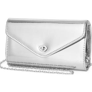 Patent Leather Envelope Clutch Womens Evening Handbag Stylish Shoulder Crossbody Bag for Dating Wedding Party Prom (Silver 3008)