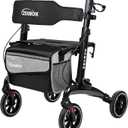 Rollator Walker for Seniors/Adults Foldable Rolling Walker with Seat 330 lbs Capacity 4 Big 8 inch Wheels Hand Grips Adjustable Height Lightweight Carbon Fiber Walker 7206(Black)
