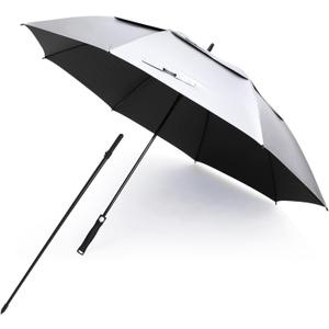 G4Free Vented UV Golf/Beach Umbrella 68" Arc, Auto Open Oversize Extra Large Windproof Sun Shade Rain Umbrellas (Silver/Black)