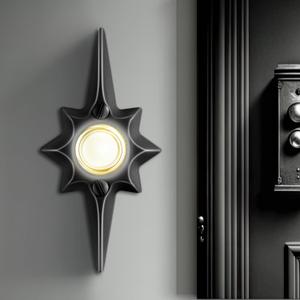 Saillong 1 Pack Doorbell Button, Metal Push Button Doorbell, Doorbell Button Wired Replacement, Doorbell Lighted, White Light Wall Mounted Starburst Door Bell Buttons(Black)