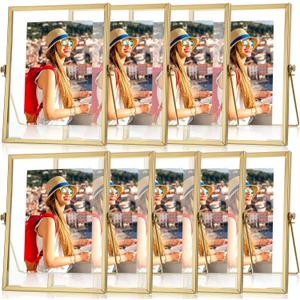 Treela 9 Pieces 5 x 7 Inch Picture Floating Frames Metal Glass Photo Vintage Brass Frames Vertical Geometric Desk Decorations(Gold) Treela 9 Pieces 5 x 7 Inch Picture Floating Frames Metal Glass Photo Vintage Brass Frames Vertical Geometric Desk Decorations(Gold)