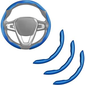 Carbon Fiber Steering Wheel Cover 3pcs Anti-Slip Car Steering Wheel Accessories Snap on Grip 15 inch Universal Blue