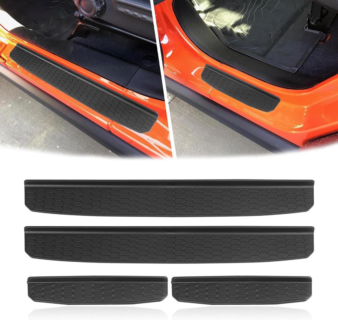 Front & Rear Door Sill Guards Compatible with 2018-2024 Jeep Wrangler JL JLU & 2020-2024 Jeep Gladiator JT, All Terrain Threshold Entry Guard Kit, ABS, 4pcs, Black