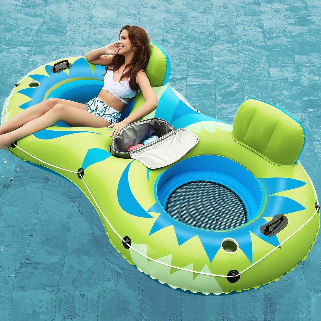 Jasonwell Inflatable River Tube Float - 2 Person Heavy Duty River Float Pool Floats with Removable Cooler Lake Water Tubes for Floating River Raft Lounge Floatie with 2 Cup Holders for Adults (YG)