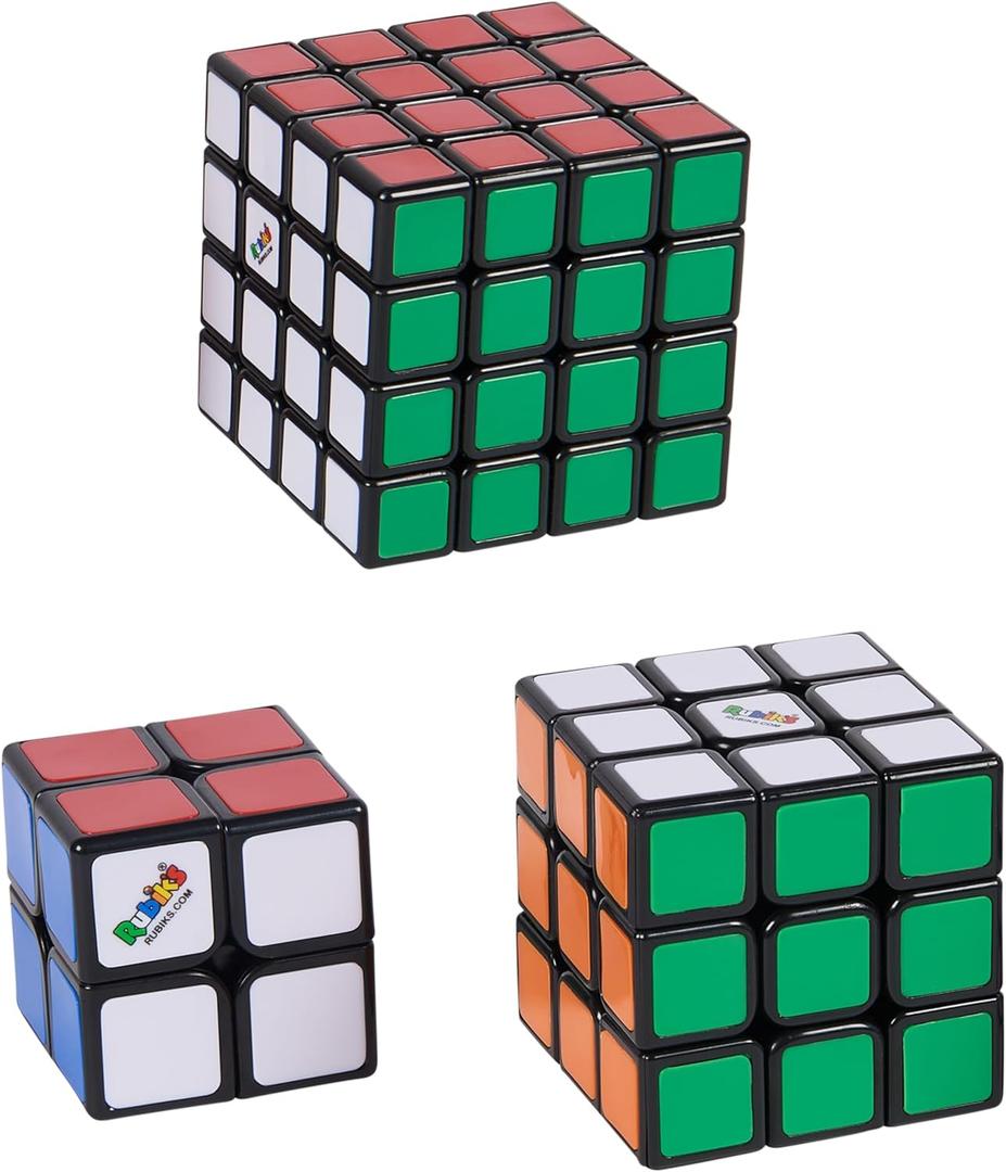 Rubiks Cube, Tiled Trio Bundle 2x2 Mini 3x3 Cube 4x4 Master, Problem-Solving Brain Teaser, Classic Color-Matching Puzzle, Fidget Toy, Sensory Puzzle, Stocking Stuffers for Ages 8 & Up