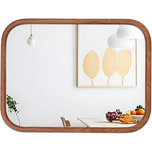 LVMU Elegant Wall Mirror Framed Farmhouse 18X24 Inch Mirrors Rounded Rectangle Woodgrain Natural Walnut/Oak Rustic Framed Vanity Mirror Bathroom Horizontally or Vertically (Walnut, 24"L x 18"W)