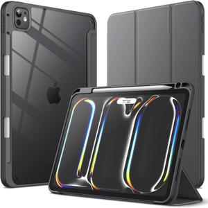 JETech Case for iPad Pro 11-Inch M5/M4 2025/2024 (6th/5th Generation) with Pencil Holder, Clear Transparent Back Shell Slim Stand Shockproof Tablet Cover, Auto Wake/Sleep (Space Gray)