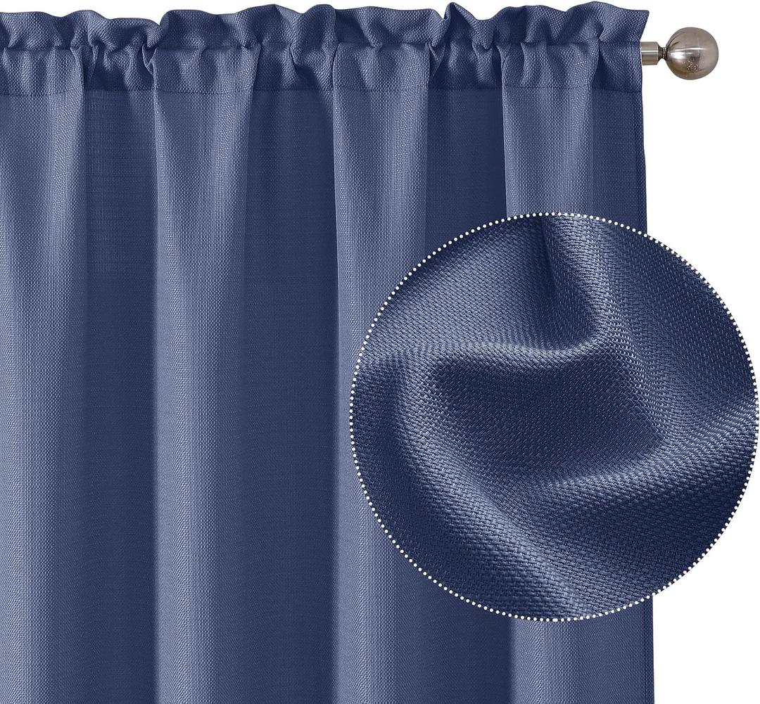 Chyhomenyc Bennet Blue Curtains 63 Inch Length 2 Panels, Faux Linen Textured Semi Sheer Light Filtering Soft Airy Rod Pocket Window Treatment Drapes for Living Room Bedroom, Each 40" Wx63 L