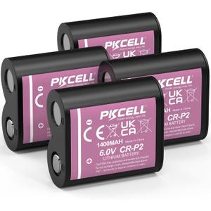 PKCELL 6V CR-P2 Battery 4-Pack, 6V 1400mAh Lithium Photo Battery Replaces 223A, DL223A, EL223AP and 2CR-P2 Batteries for Flashlights, Security Systems, Smart Devices