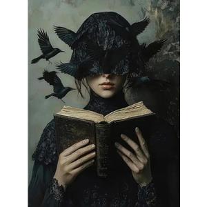 Gothic Crows Paint by Numbers Kit for Adults Framed Canvas, Frameworkless Size: 16*24