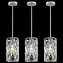 3 Pack 1 Light Hanging Kitchen Island 5.5" Crystal Modern Pendant Light Fixture,Brushed Nickel Finish with Crystal Shade for Bar,Dining Room,Corridor,Living Room Over Sink (Brushed Nickel 5.5" Shade)