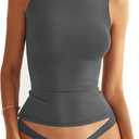 Women Sleeveless Mock Turtle Neck Tops Double Lined Fitted Tank Tops Basic T Shirts 2025 (X-Small, Grey)