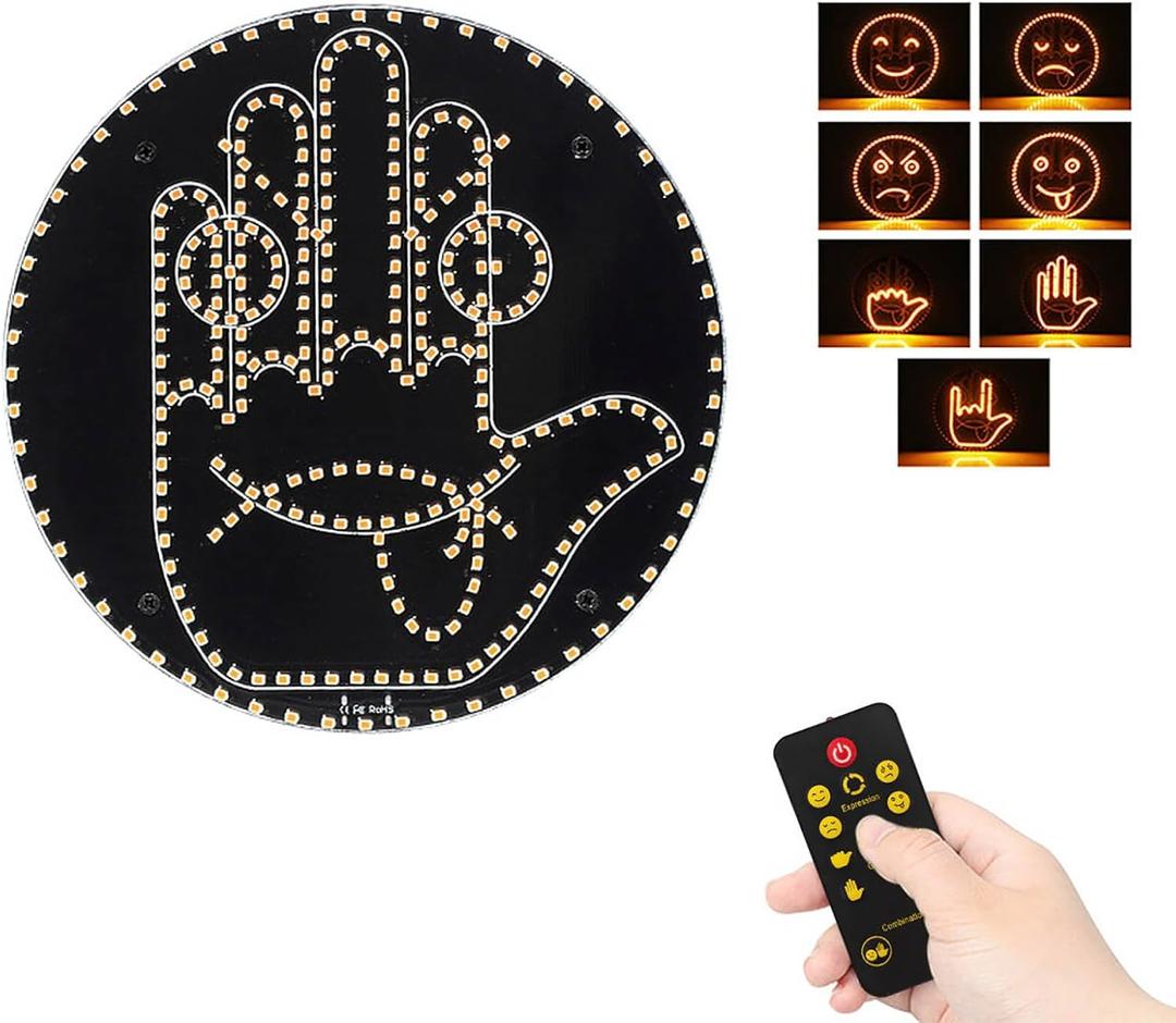 Car Finger Gesture Light, Funny LED Hand Sign with Remote Control, Wireless Gesture-Controlled Back Window Decoration for Trucks/SUV