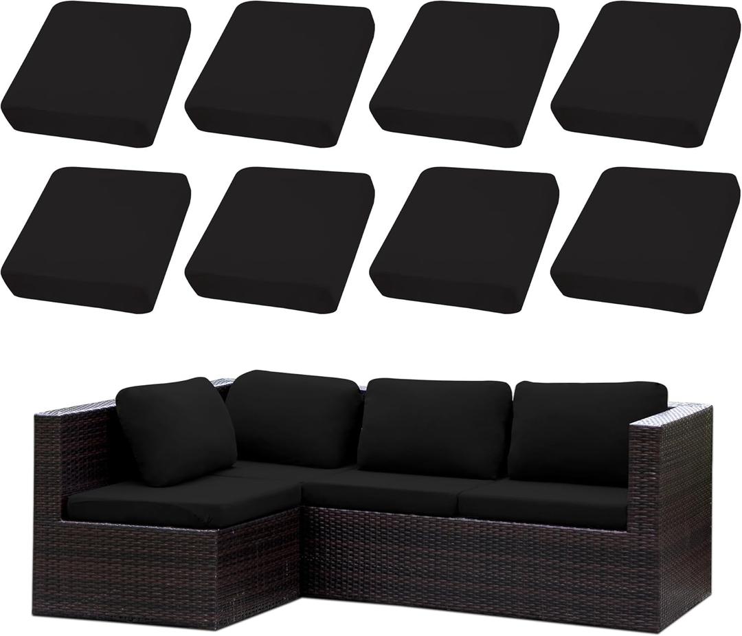 Outdoor Cushion Covers Set,8PCS Patio Furniture Couch Seat Slipcovers, Replacement for Sofa Sectional Chair(Black, CoverOnly)