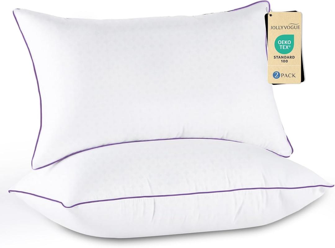 JOLLYVOGUE Pillows Queen Size Set of 2, Soft Supportive Bed Pillows with Super Soft Down Alternative Fill, Luxury Fluffy Hotel Quality for Side, Back, and Stomach Sleepers