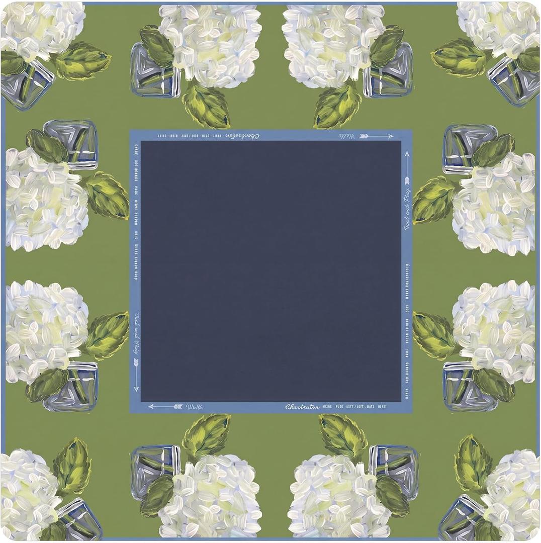 Drydiet White Hydrangea Mahjong Mat for Table 31.5 x 31.5 Inch American Mahjong Mat with Carrying Bag, Non-Slip Noise Reduction Table Item for Family Poker Dominoe Board Game Night & Party Use