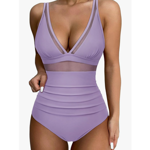 SUUKSESS Women Sexy Mesh Tummy Control Swimsuit Push Up High Waisted Bathing Suit L