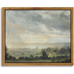 InSimSea Framed Canvas Wall Art, Vintage Decor - Classical Scenery, Vast Grassland Painting - Living Room, Bedroom, Bathroom Wall Decor - 8"x10" (High Cloudy Sky)
