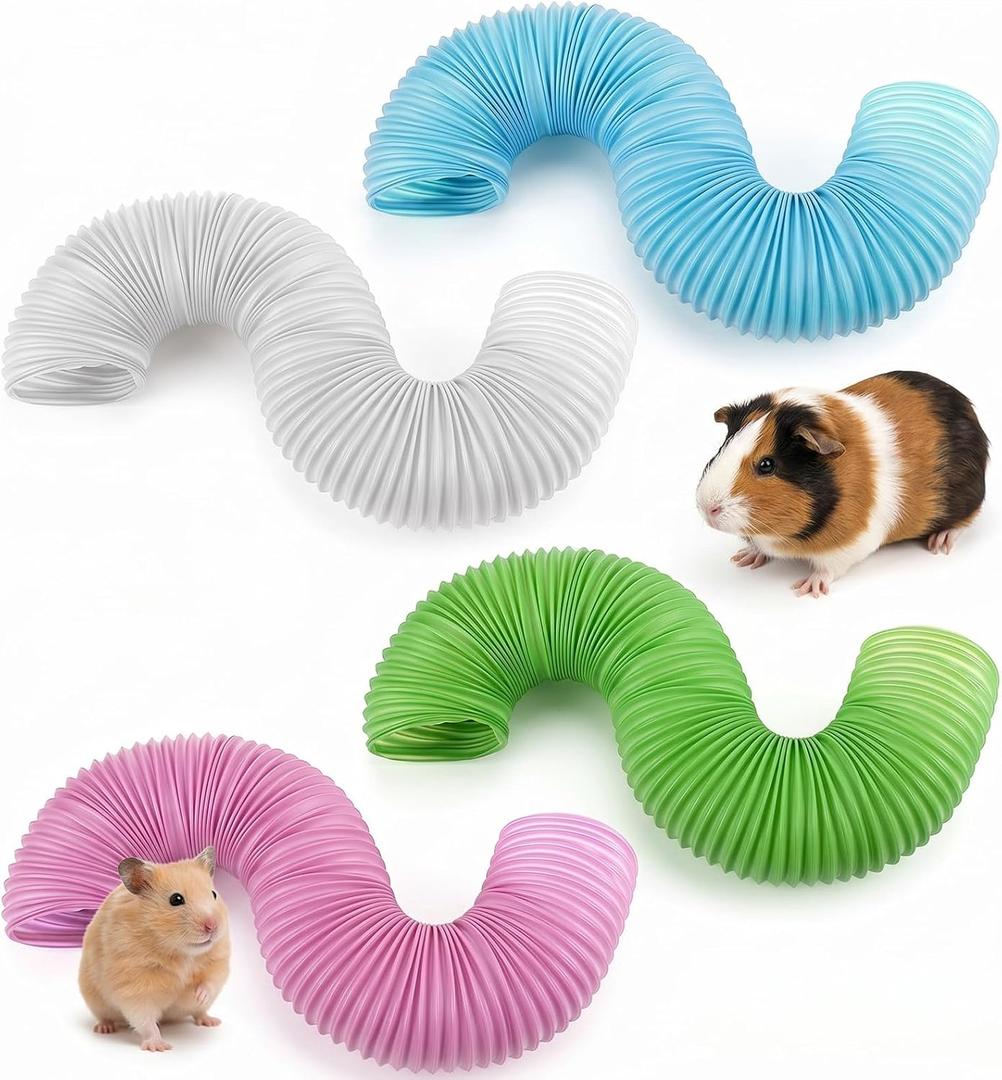 4 Packs Plastic Hamster Fun Tunnels, Pet Mouse Guinea Pigs Folding Tube Foldable Plastic Tunnel Training Hideout Tunnels for Guinea Pigs Rats Chinchillas Ferrets Dwarf Rabbits