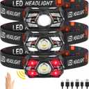 3Pack Headlamp Rechargeable, Super Bright Head Lamps LED Rechargeable, LED Headlight with Motion Sensor, Head Lights for Forehead with Red Light, Headlamps for Adults Kids Camping Essentials Running