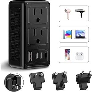 Upgraded 2000W 220V to 110V Voltage Converter US to Europe, Power Converter Adapter Combo for Hair Dryer, Power Converter European Travel Converter with 1 USB A 3 Type C for 160 Countries