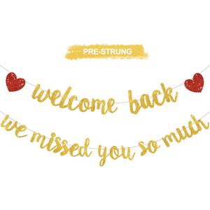 Glitter Gold Welcome Back We Missed You So Much Banner,NO DIY,for Welcome Home Celebration Decorations Family Gathering,Back to School Events Military Homecoming Decoration