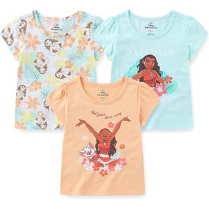 Disney Moana Girls 3 Pack Short Sleeve T-Shirt for Toddlers and Big Kids (5, Green/Orange/White)