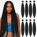 Braiding Hair Pre Stretched 24 Inch 8 Packs Black Braiding Hair for Twist or Box Braids Professional Synthetic Braid Hair Extensions for Crochet Braids Hot Water Setting Soft Yaki Texture (24Inch, 1B)