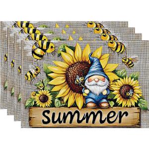 Placemats Set of 4 Summer Table Mats Floral Theme Place Mats Washable Rustic Holiday Table Decoration for Indoor Outdoor Party Kitchen Dining (Sunflower2, 12x18)