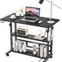 BYMECOST Adjustable Height Standing Desk with Power Outlets, Rolling Stand Up Desk with Storage Shelves, 31.5" Small Mobile Computer Desk, Portable Laptop Table (Black)
