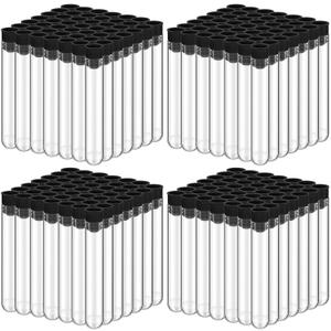 Flutesan 200 Pcs Clear Plastic Test Tubes 16 x 100 mm(10 ml) Test Tubes with Caps for Scientific Experiments,Halloween, Christmas, Scientific Themed Birthday Party Supplies, Candy Storage (Black)