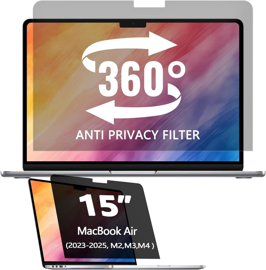360° Privacy Screen for MacBook Air 15 Inch (20232025, M2 M3 M4)  A2941 A3114 A3241, 4 Way Privacy Anti Glare Blue Light Filter Shield Film Anti Spy Laptop Protector for Mac 15.3In Computer