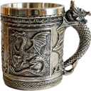 CUZOKOLA Medieval Dragon Mug Dungeons and Dragons Cup Beer Mug Beer Stein for Game Thrones Gifts Party Decor -Stainless Steel Tankard Dragon Coffee Mug 14oz Drinking Cup Dnd Gifts for Men Father's Day