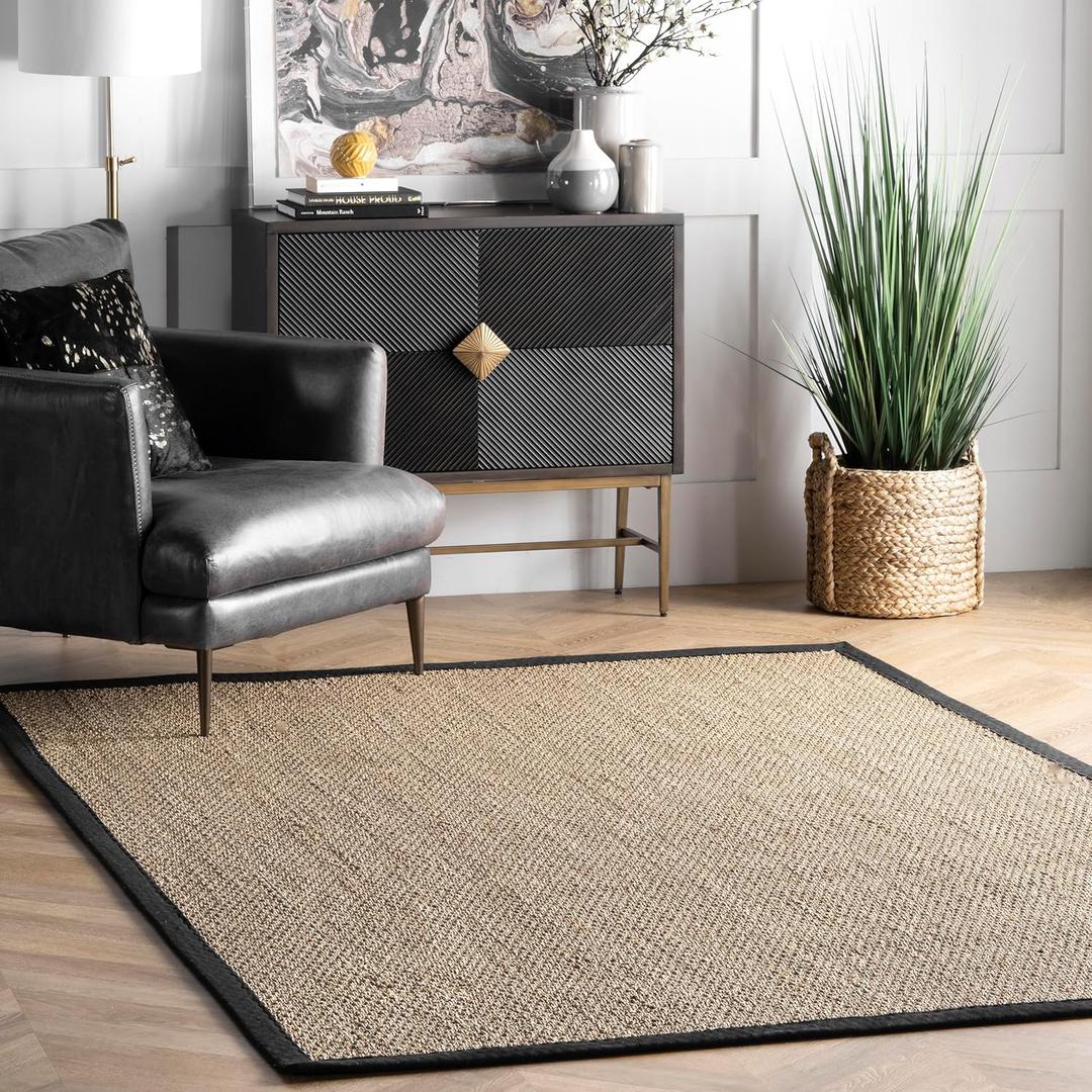 Nuloom Elijah Black/Natural, 2' x 3', Basketweave, Seagrass, Soft and Textured, High Traffic, Stain Resistant, Easy Clean, Durable Area Rug for Bedroom, Living Room, Dining, Den, Foyer, Entryway