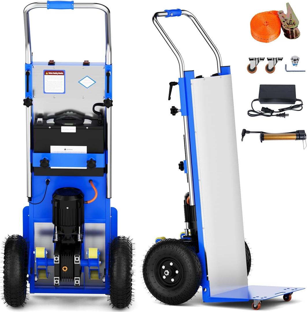 Electric Stair Climbing Dolly, 880lbs Capacity Stair Climbing Hand Trucks, 1200W Powered Electric Dolly Heavy Duty Cart, with Folding Handle & Solid Wheel & 4M Safety Rope