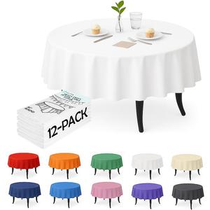 Craft And Party 12 Pack White Plastic Tablecloths, 84 Inch Round Disposable Table Covers, Heavy Duty & Waterproof for Parties, Events, Banquets, White