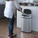 SensorCan 13 Gallon Oval Sensor Trash Can with AC Adapter and Odor Filter, Automatic Motion Sensor Kitchen Bin, Soft-Close Stainless Steel, Slim Curved Wastebasket for Narrow Walkways, Matte Silver