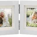 Hinged Double 4x6 Picture Frame, Real Glass, for Tabletop Display or Wall Mounted, Fits 3x5 Photos with Mat, Matte White, For Family Photos & Wedding Memories-B64X2