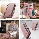 Defencase Compatible with iPhone 15 Plus Case Wallet with RFID Blocking Card Holder for Women Men, PU Leather Magnetic Snap Flip Zipper Strap Wallet Phone Case Fit for iPhone 15 Plus 6.7", Rose Pink