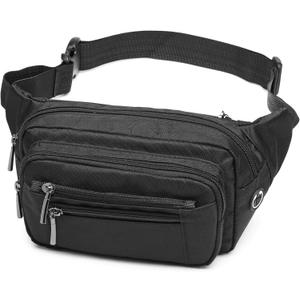 Packism Fanny Packs for Women Men - 6 Pockets Large Crossbody Waist Bag with Adjustable Strap Belt Bag for Travel Running Hiking (A01 Black)