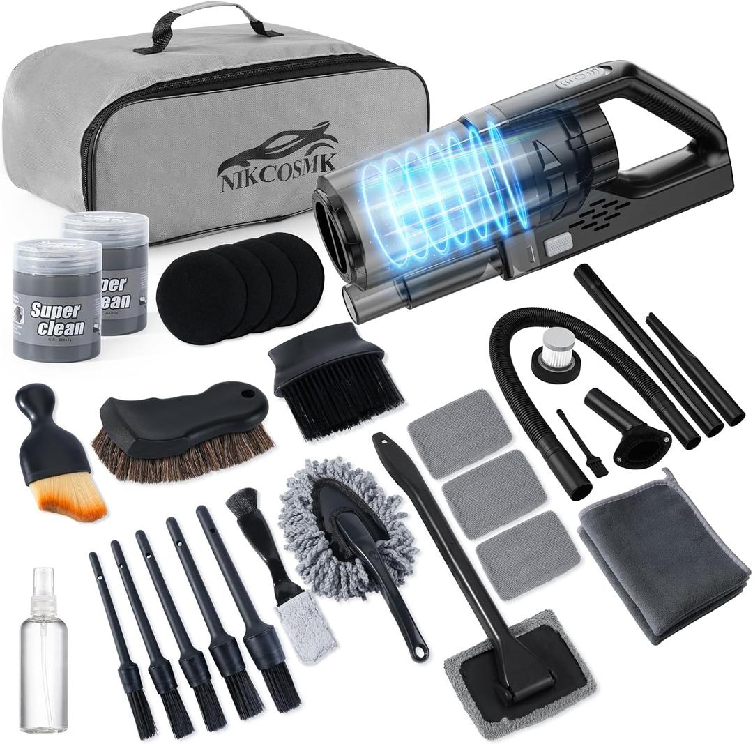 Car Cleaning Kit, Car Detailing Kit with Car Vacuum 8000PA High Suction, Car Interior Cleaning Supplies with Detailing Brushes, Windshield Cleaner Tool, Car Accessories for Men & Women