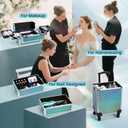 Stagiant Rolling Makeup Case Cosmetology Case on Wheels 4 in 1 Makeup Travel Case Large Cosmetic Organizer Storage with Key Swivel Wheels Nail Artist Salon Traveling Cart Trunk Watery Blue