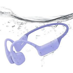Full-Coverage Liquid Silicone Swimming Headphones, IP68 Waterproof Underwater Headphones, Bluetooth 6.0&MP3 with 32GB Memory Card, Soft/Skin-Comfortable Open Ear Bone Conduction Swim Earbuds(Purple)
