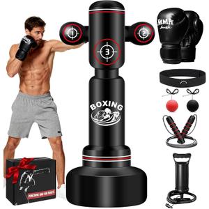 Heavy Boxing Bag with Stand for Adult Teens, 70'' Freestanding Punching Bag with Boxing Gloves, Men Women Standing Kickboxing Bag, Kickboxing Bags for Beginners Training MMA Muay Thai Fitness Home Gym