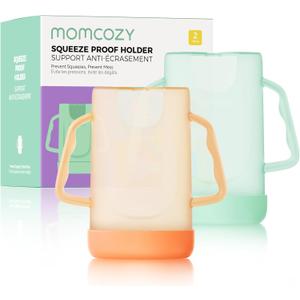 Momcozy Baby Pouch Holder No Squeeze for Food Pouches and Drink Boxes, Allows Baby to Self-feed and Avoid Messes, Baby Food Pouch Holder Handle is Easy to Grip, Comfortable, Green&Orange (Pack of 2)