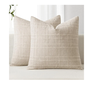 MIULEE Decorative Linen Check Throw Pillow Covers Neutral Farmhouse Vintage Pillow Covers 20x20 Set of 2 Boho Modern Home Decor for Sofa Couch Bedroom Cushion Natural Beige
 3
