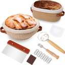 Banneton Bread Proofing Basket Set 9 Inch Round and 10 Inch Oval Sourdough Proofing Baske Bread Baking Supplies with Danish Whish Bowl Scraper Dough Scraper for Bread Making Baking Fermentation