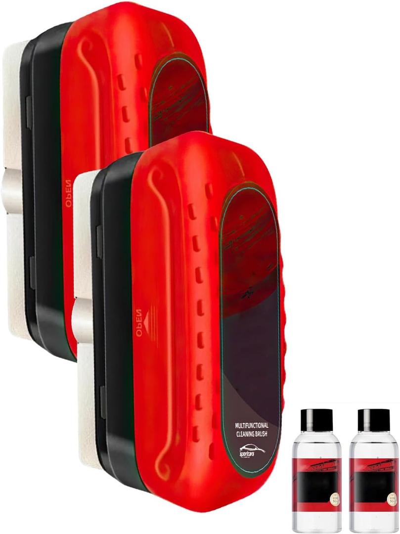 Automotive Oil Film Cleaning Brush 2.0 with Refill,New Oil Film Remover for Car Windshield,Car Window Glass Cleaning Board,Anti-Rain Fog Cleaning Glass Brush with Refill(2pcs)