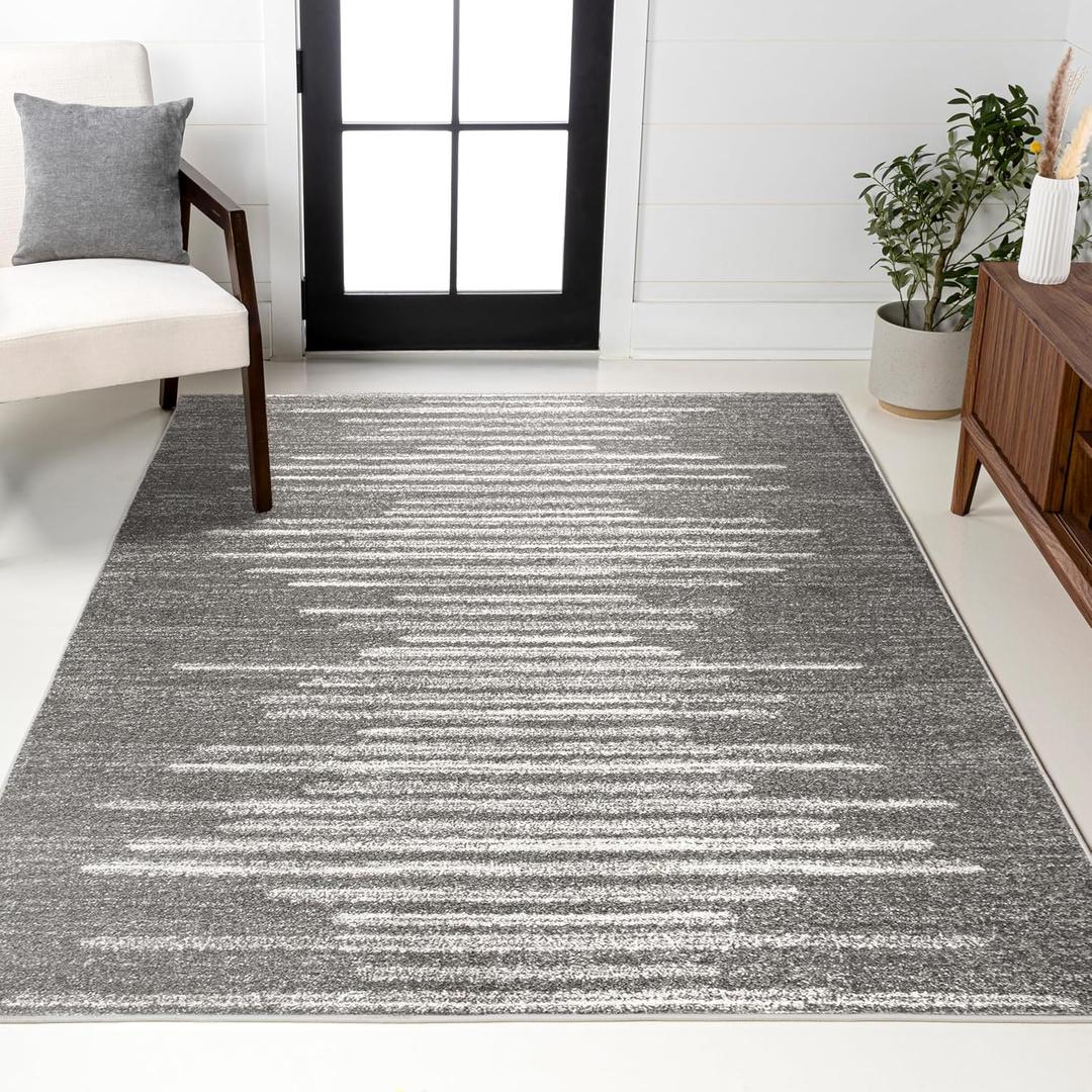 JONATHAN Y Aya Berber Stripe Geometric Gray/Cream Indoor Area Rug, 8x10, Contemporary, Modern, Easy-Cleaning for Living Room, Bedroom, Kitchen, Pet Friendly, Non-Shedding (MOH205B-8)